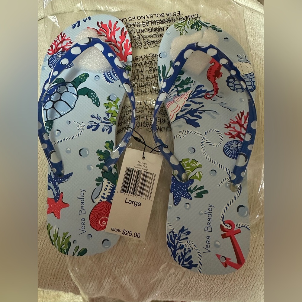 Vera Bradley Flip flops. Size L Anchors Aweigh Pattern. Brand new